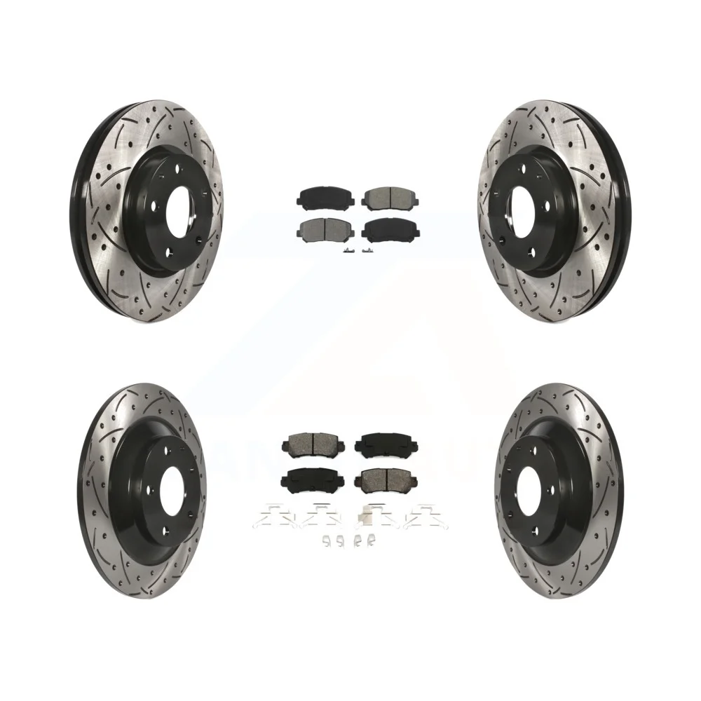 Transit Auto - Front Rear Coated Drilled Slotted Disc Brake Rotors And Semi-Metallic Pads Kit For Mazda CX-5 KDS-100346