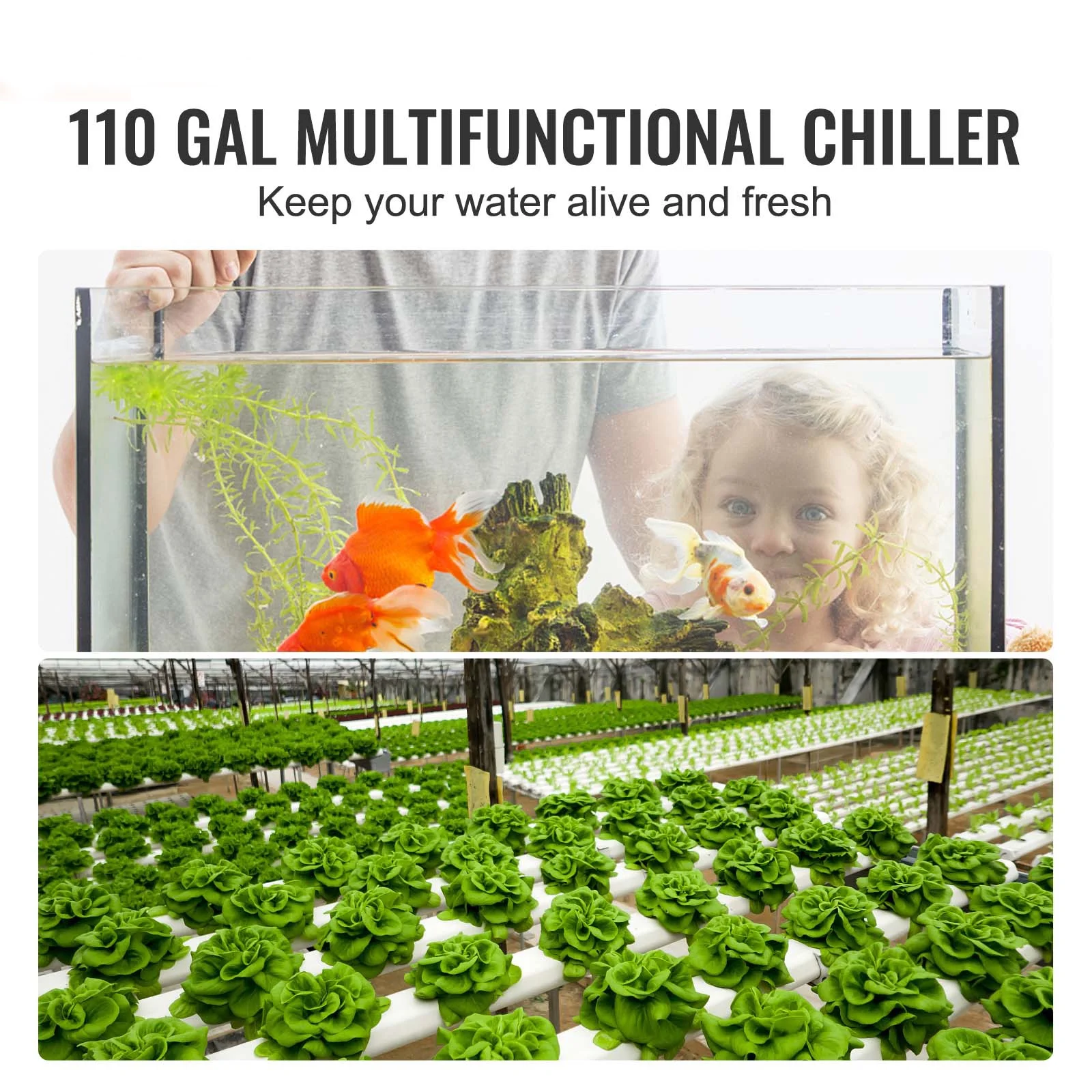 SKYSHALO Aquarium Chiller Hydroponic Water Chiller 1/3 HP 110 Gal Fish Tank Cooler