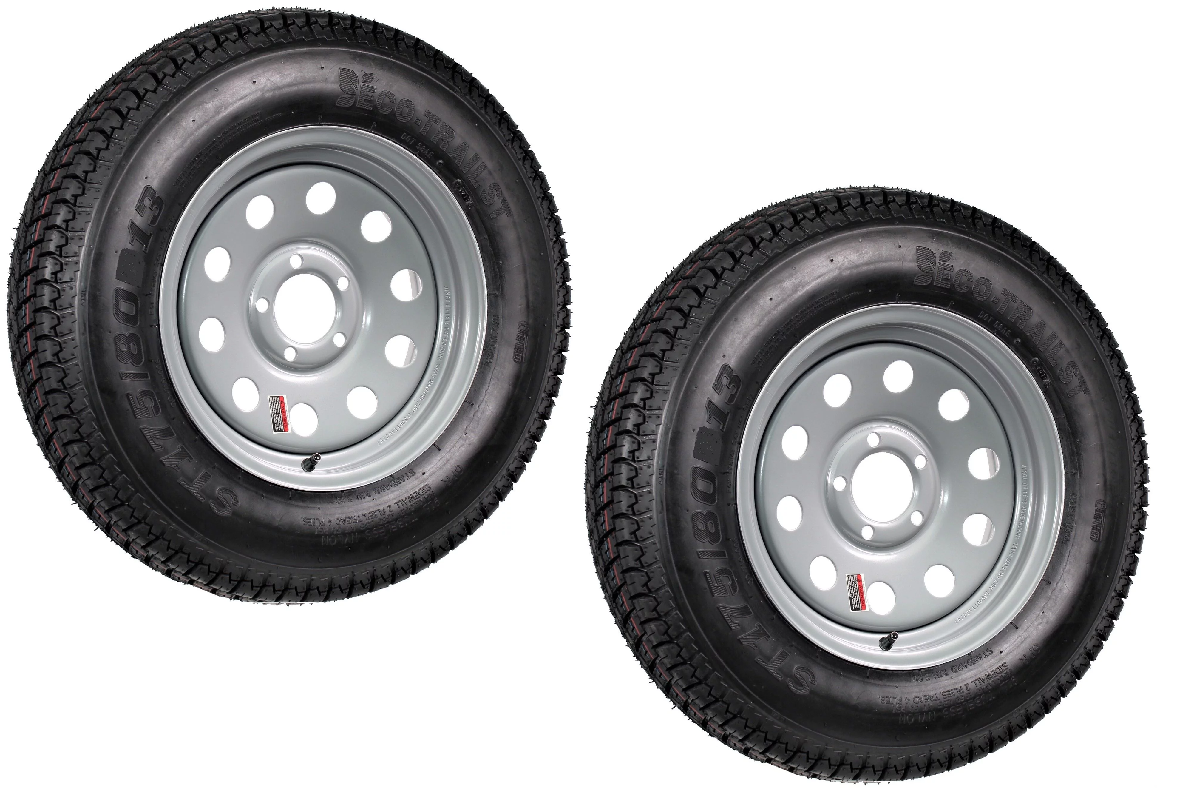 2-Pk Radial Trailer Tire Rim ST175/80R13 175/80 LRC 5 Lug Silver Modular Wheel
