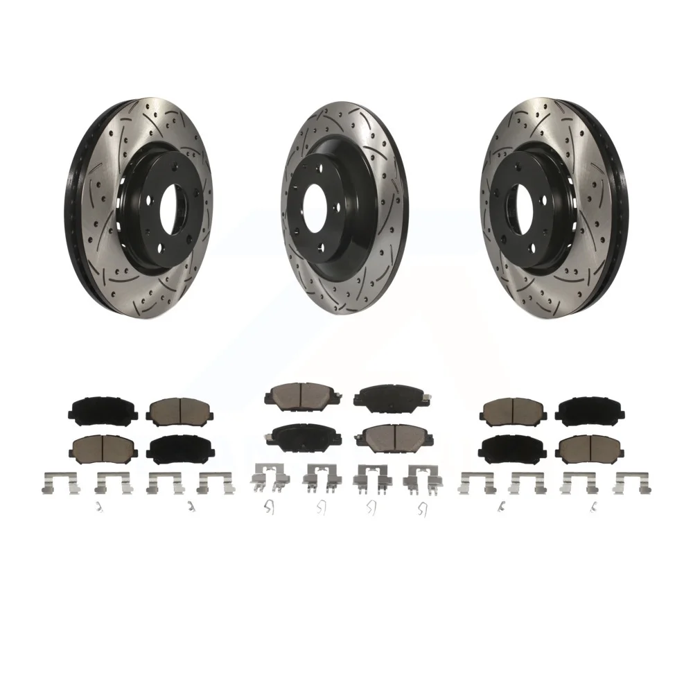 Transit Auto - Front Rear Coated Drilled Slotted Disc Brake Rotors And Ceramic Pads Kit For Mazda CX-5 KDC-100624