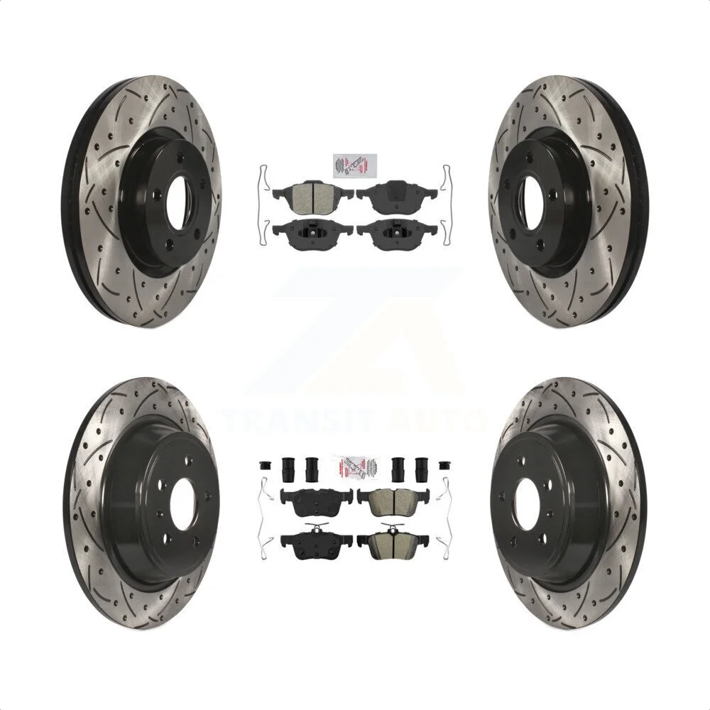 Transit Auto - Front Rear Semi-Metallic Pads And Coated Drilled Slotted Disc Brake Rotors Kit For Ford Escape KDA-100992