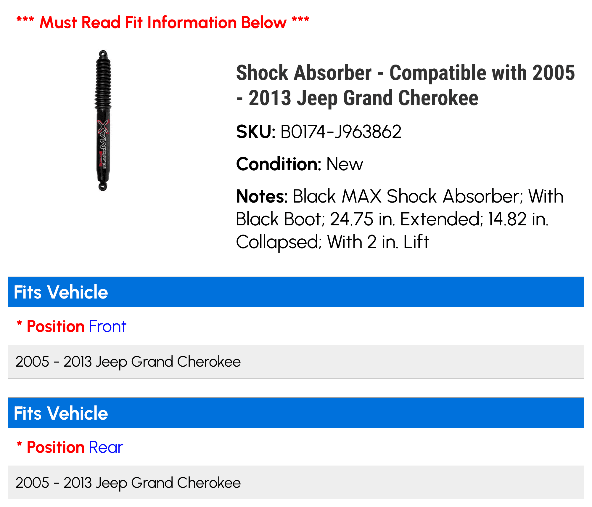 Shock Absorber - Compatible with 2005 - 2013 Jeep Grand Cherokee 2006 2007 2008 2009 2010 2011 2012
