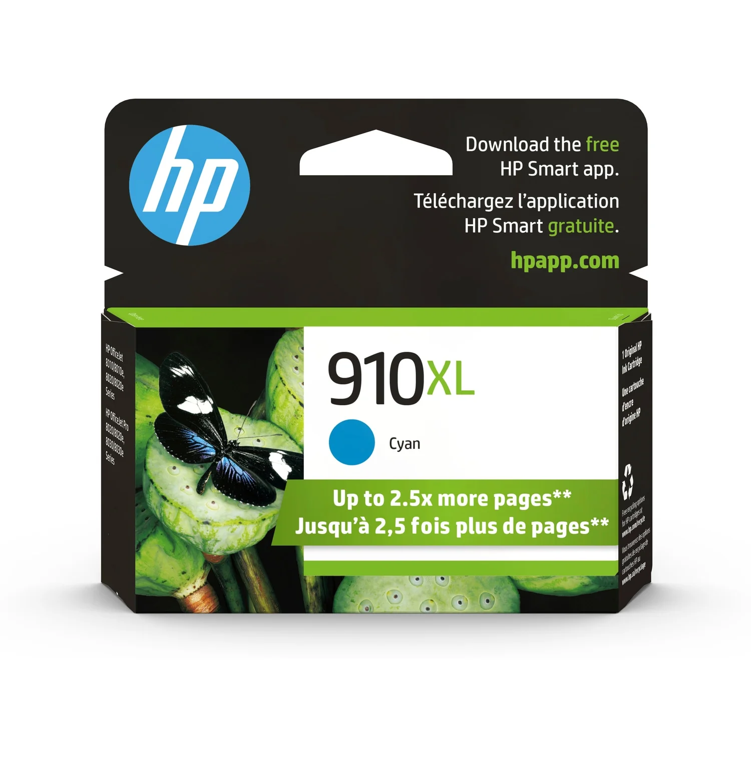 HP 910XL High Yield Cyan Original Ink Cartridge, ~825 pages, 3YL62AN#140