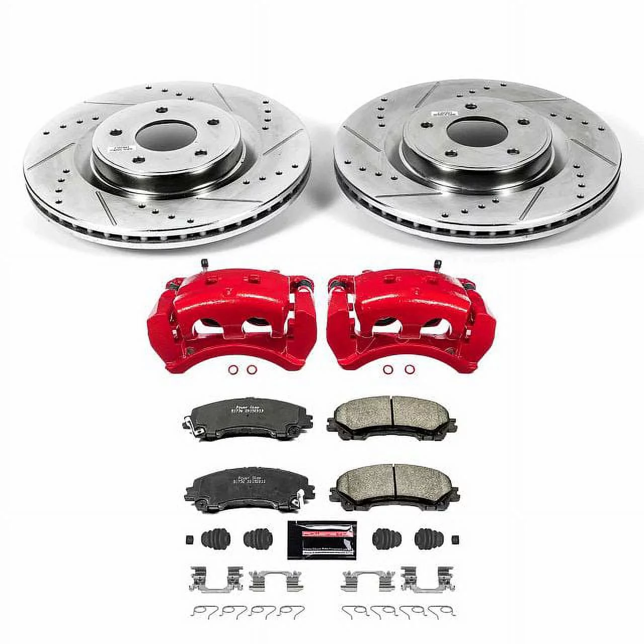 Power Stop Front Z23 Evolution Brake Pad and Rotor Kit with Red Powder Coated Calipers Fits 2015 Infiniti Q50