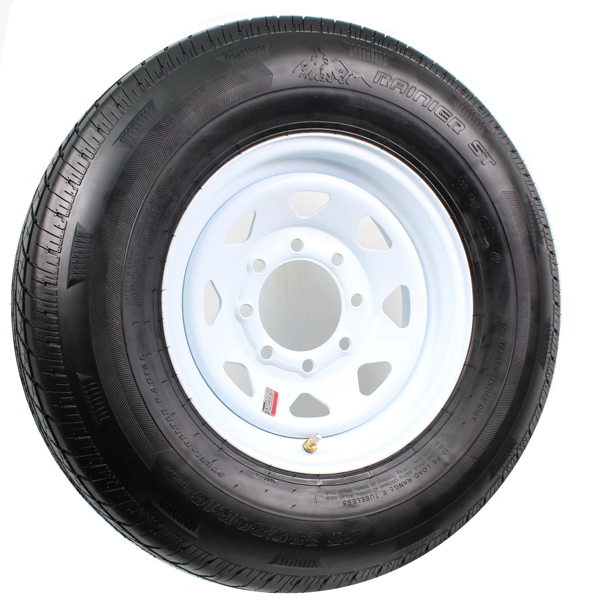 Trailer Tire ST235/80R16 LRE 16X6 8-6.5 White Spoke Wheel Rim 4.90 Center Bore