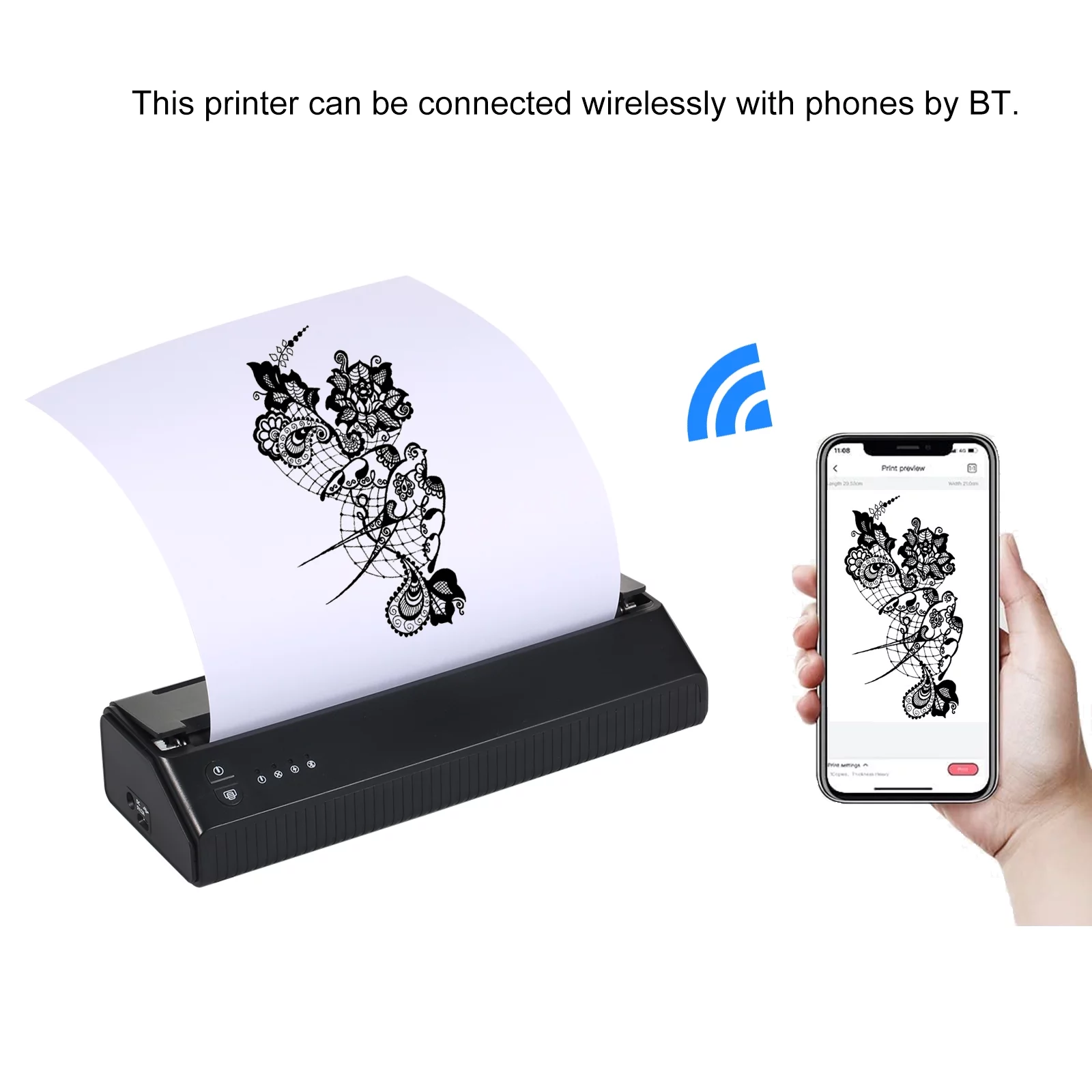 Thermal Printer Wirelessly Photo Tester Paper Printer Portable 203DPI Transfer