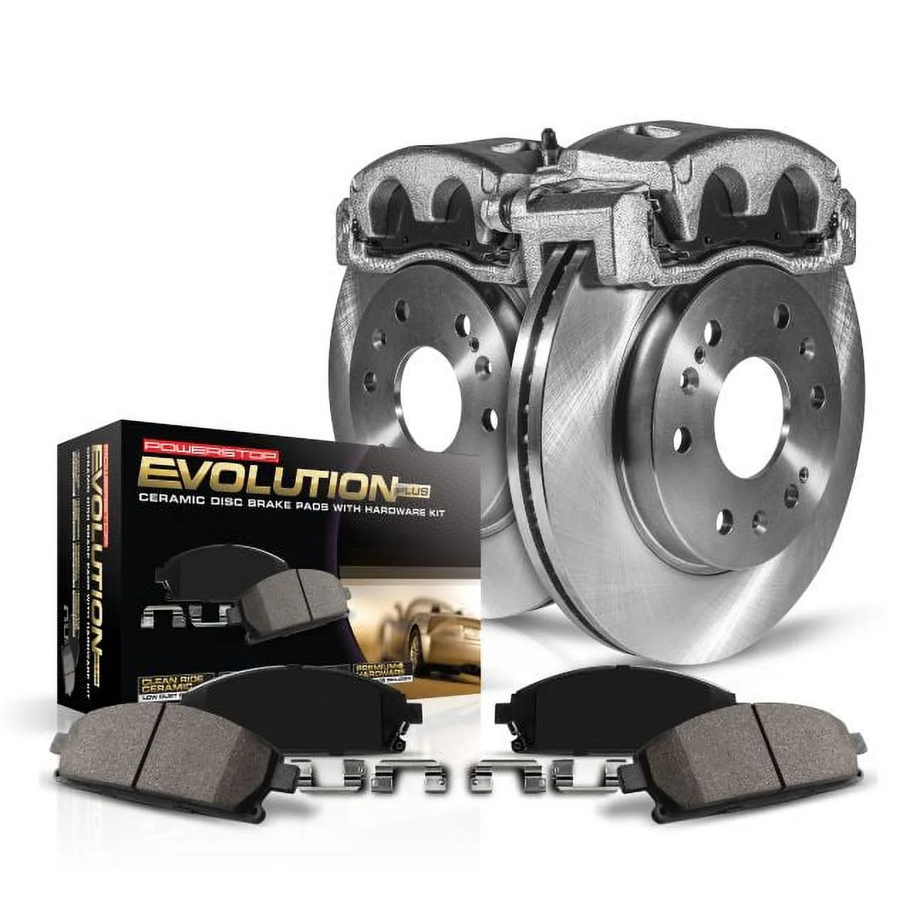 Power Stop Front Stock Replacement Brake Pad and Rotor Kit with Calipers KCOE7412
