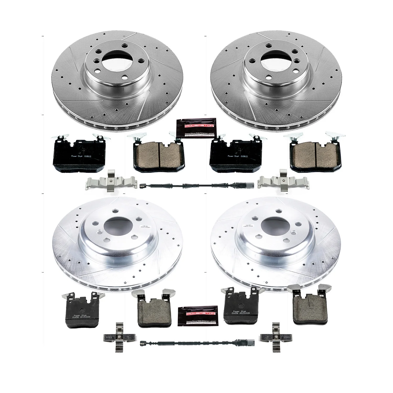 Power Stop Front and Rear Ceramic Brake Pad and Drilled and Slotted Rotor Kit K7547 Fits 2018 BMW 430i