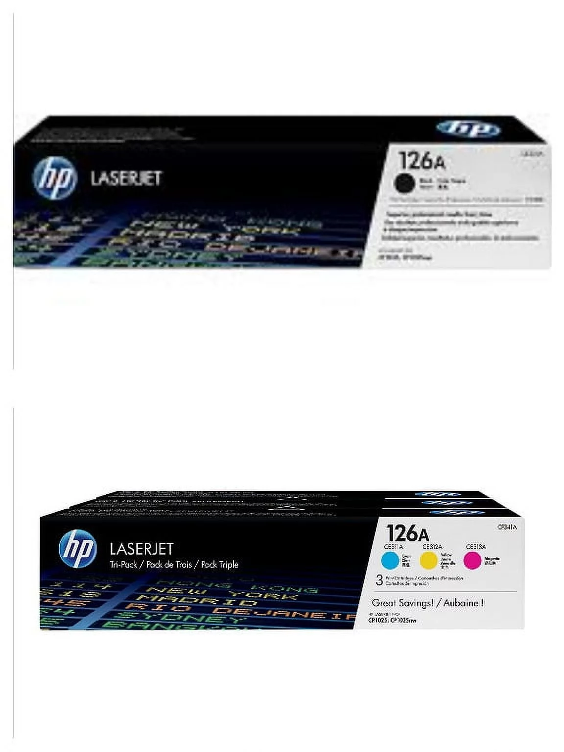 HP 126A (CE310A, CF341A) Black/Tri-Color Original LaserJet Toner Cartridges, 2-Color Set