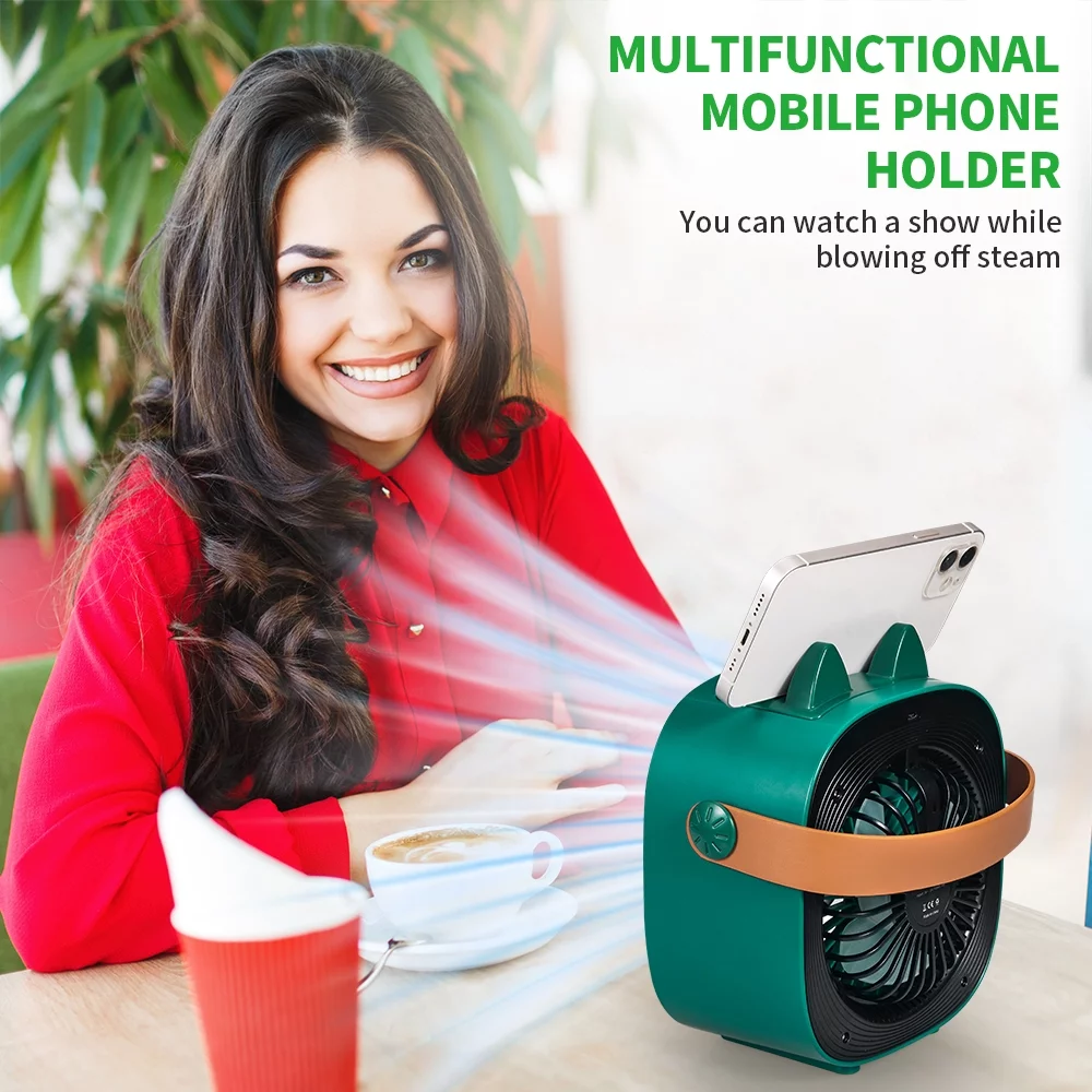 JahyShow Portable Air Cooler - Ideal for Bedroom, Office, Camping, and Dorm, USB Rechargeable, Green.