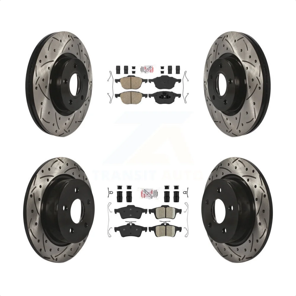 Transit Auto - Front Rear Ceramic Pads And Coated Drilled Slotted Disc Brake Rotors Kit For Ford Escape C-Max KDA-100968