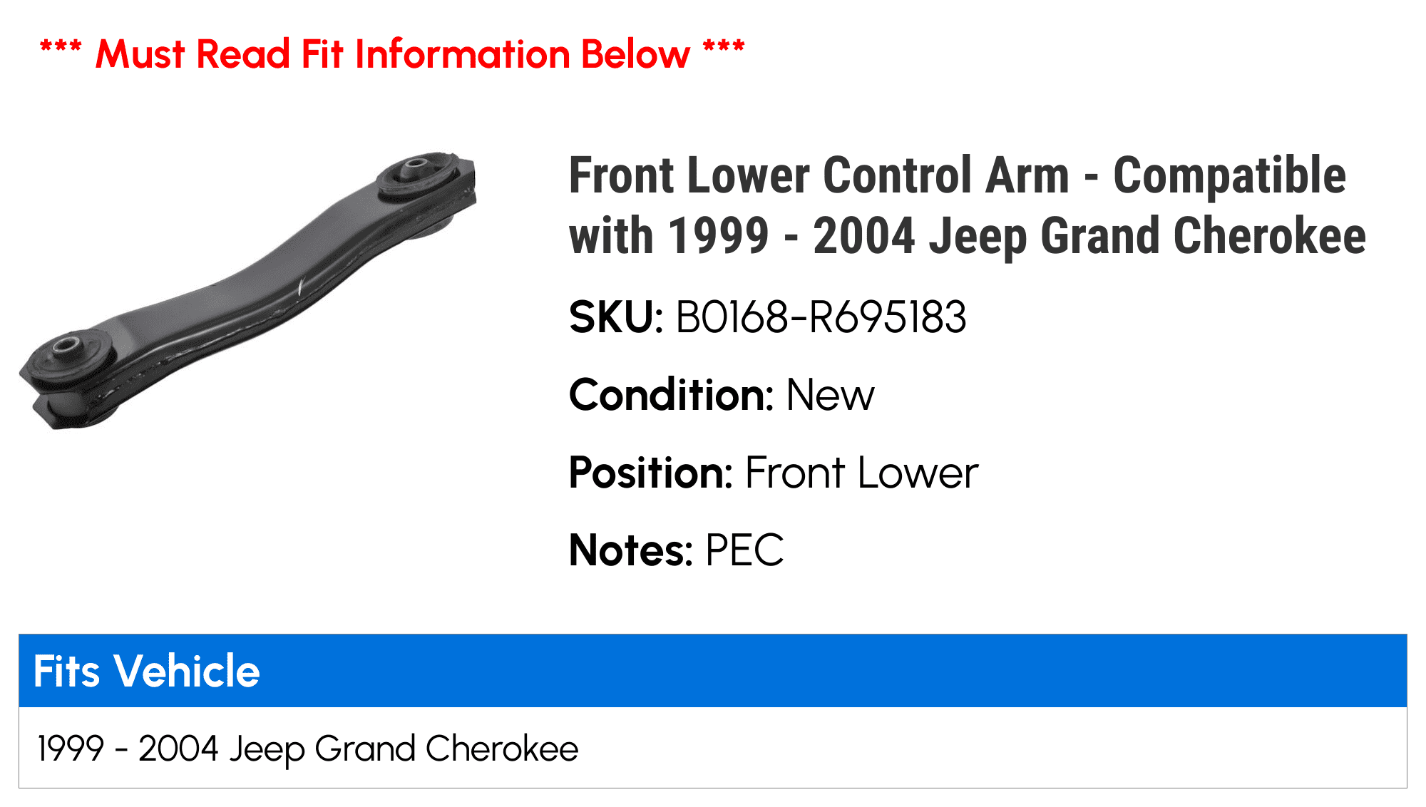 Front Lower Control Arm - Compatible with 1999 - 2004 Jeep Grand Cherokee 2000 2001 2002 2003
