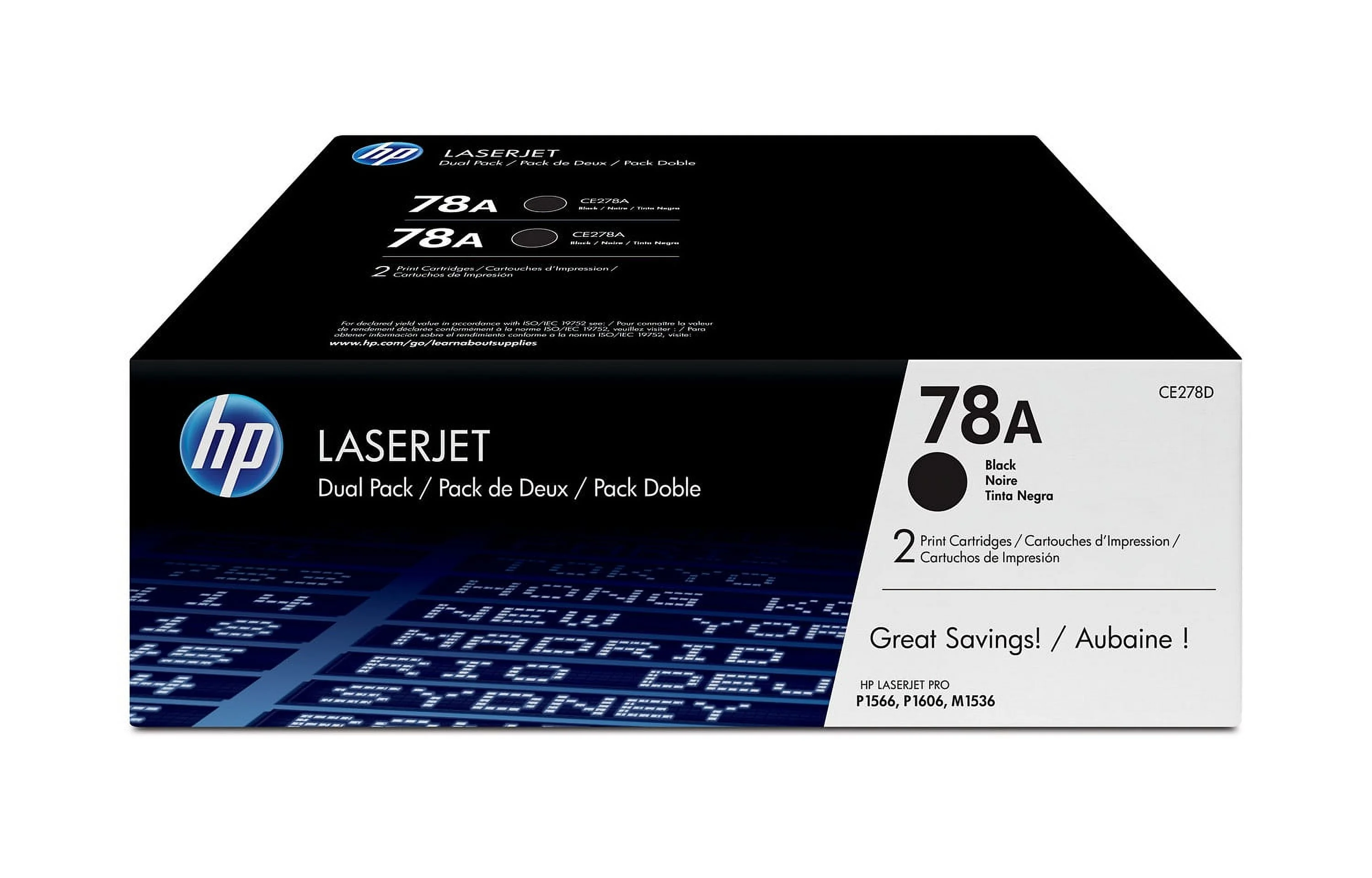 HP 78A 2-pack Black Original LaserJet Toner Cartridges, Per cartridge: 2,100