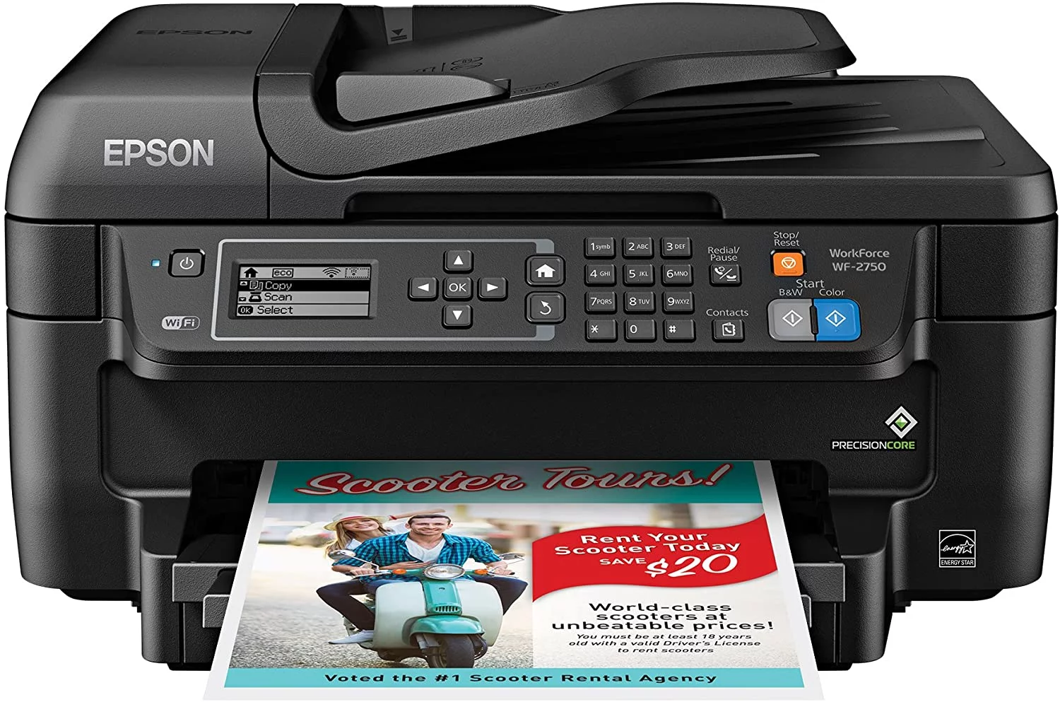 Epson WF-2750 All-in-One Wireless Color Printer with Scanner, Copier & Fax,black
