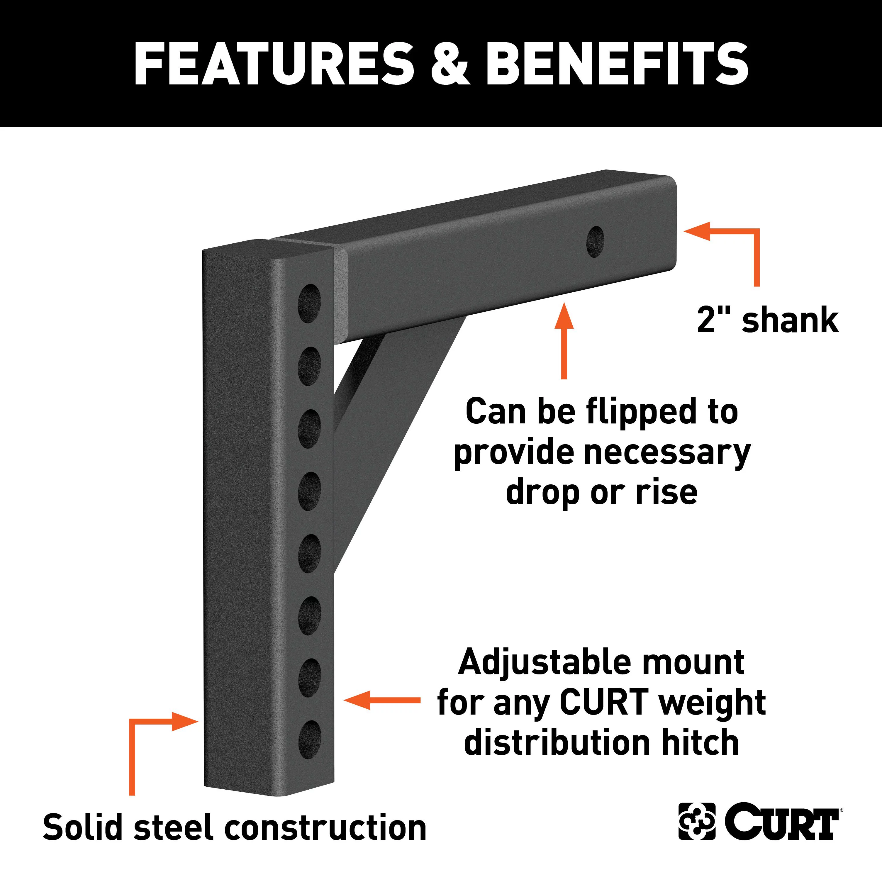 CURT 17120 Replacement Weight Distribution Hitch Shank, 2-Inch Receiver, 5-5/8-Inch Drop, 8-7/8-Inch Rise