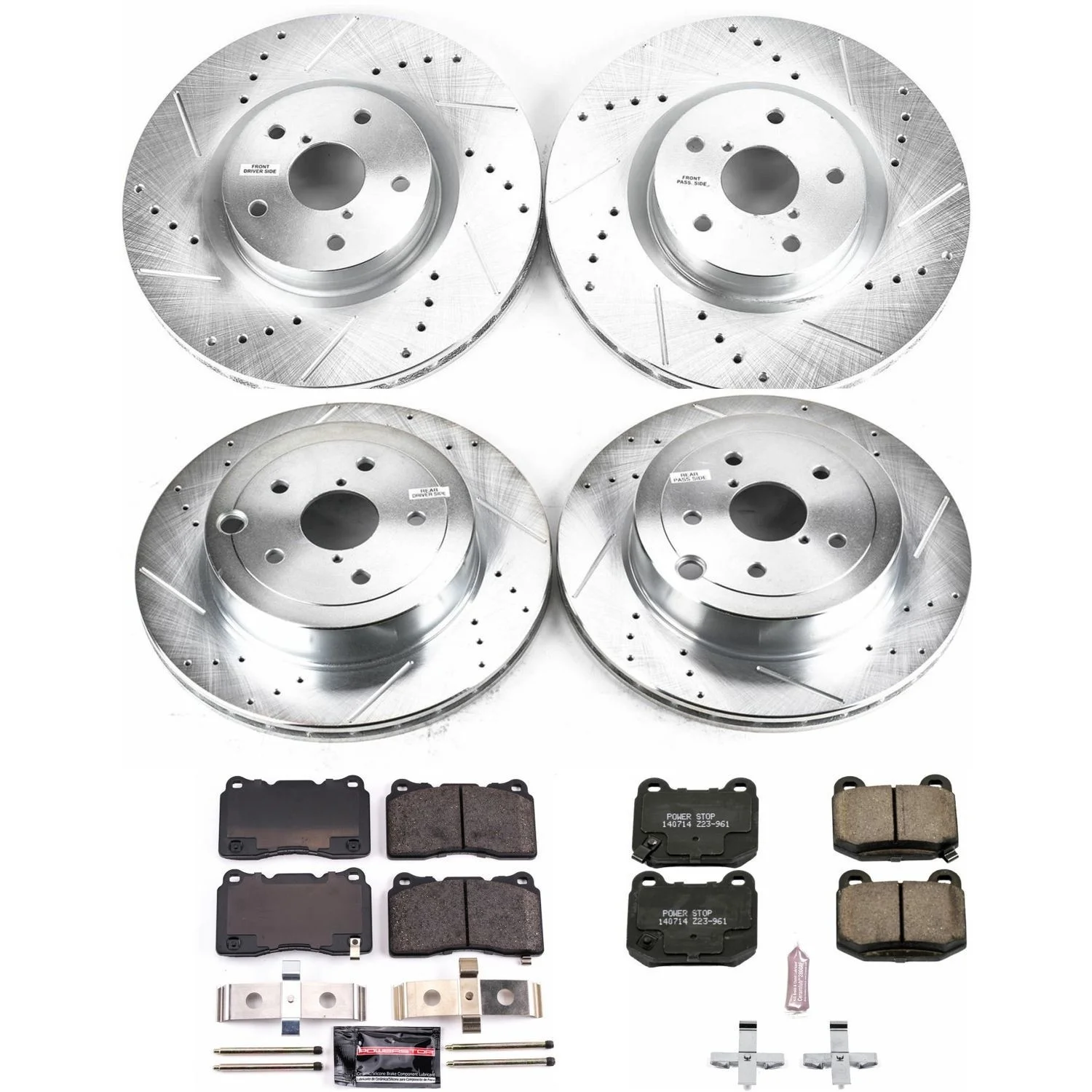 Power Stop Front and Rear Brake Kit with Drilled & Slotted Rotors and Ceramic Brake Pads K4490 Fits 2013 Subaru Impreza