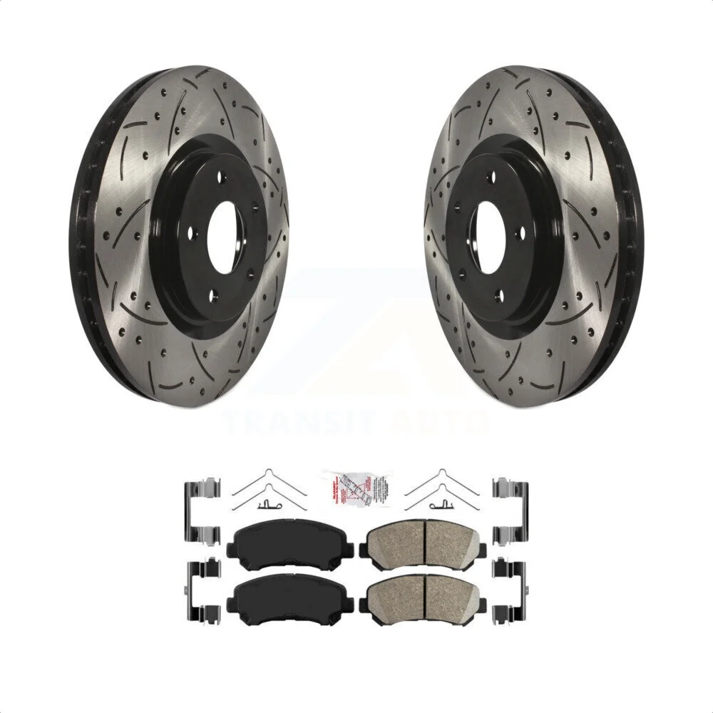 Transit Auto - Front Coated Drilled Slotted Disc Brake Rotors And Ceramic Pads Kit For Nissan Sentra Juke KDA-100115