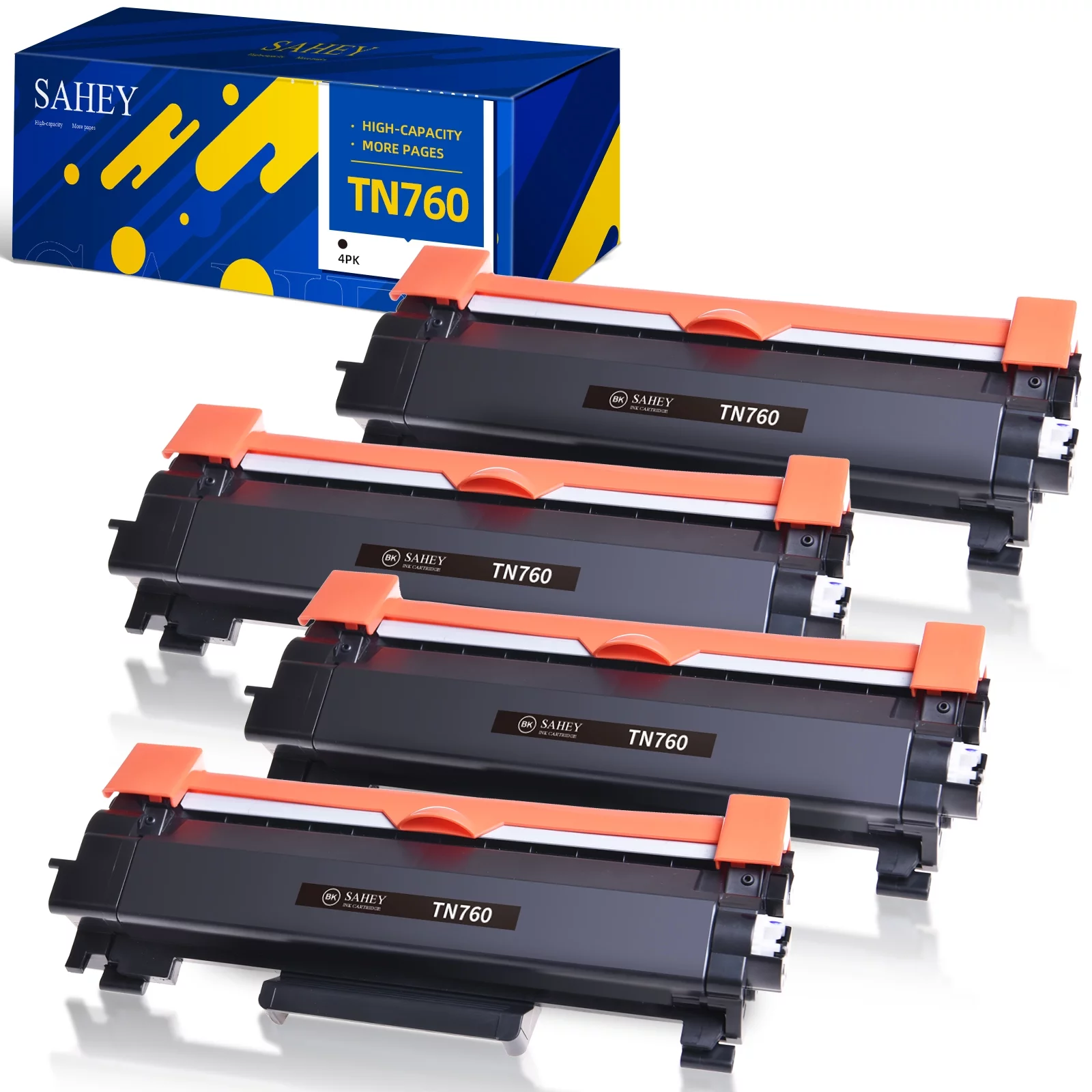 TN760 Black Toner Cartridge Replacement for Brother TN760 TN-760 TN730 (4 Black)