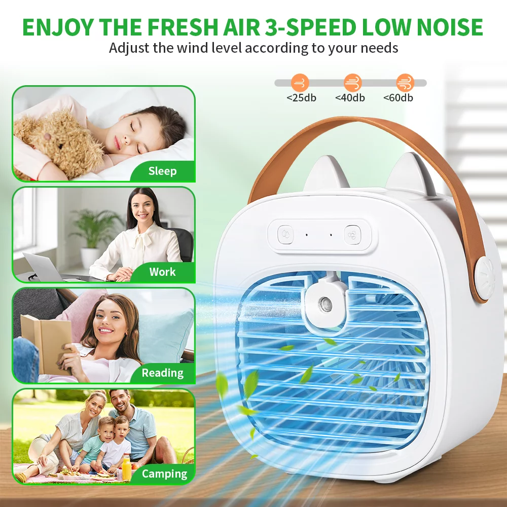 JahyShow Portable Air Conditioners, 4000mAh Rechargeable Mini Small Desk Personal Air Cooler with 3 Speeds-White