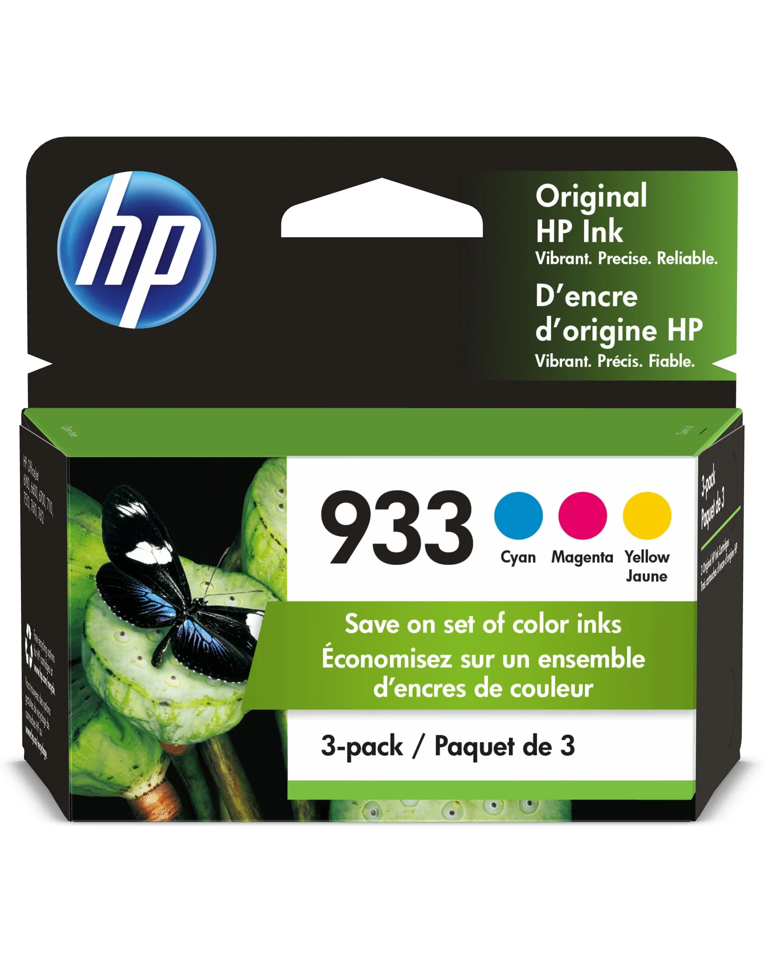 HP 933 3-pack Cyan/Magenta/Yellow Original Ink Cartridges, Per cartridge: ~330