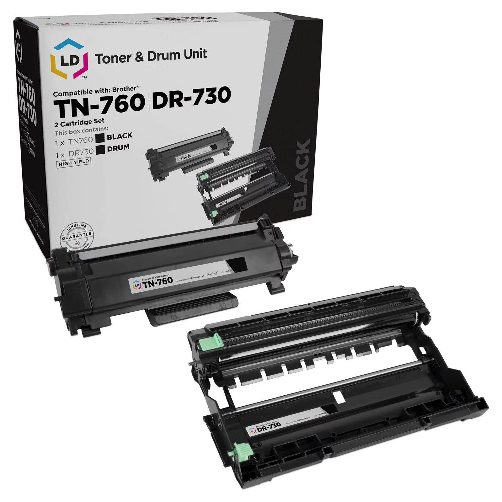 LD 1 Compatible Brother 760 TN760 TN-760 Toner & 1 DR730 DR-730 Drum 2pk