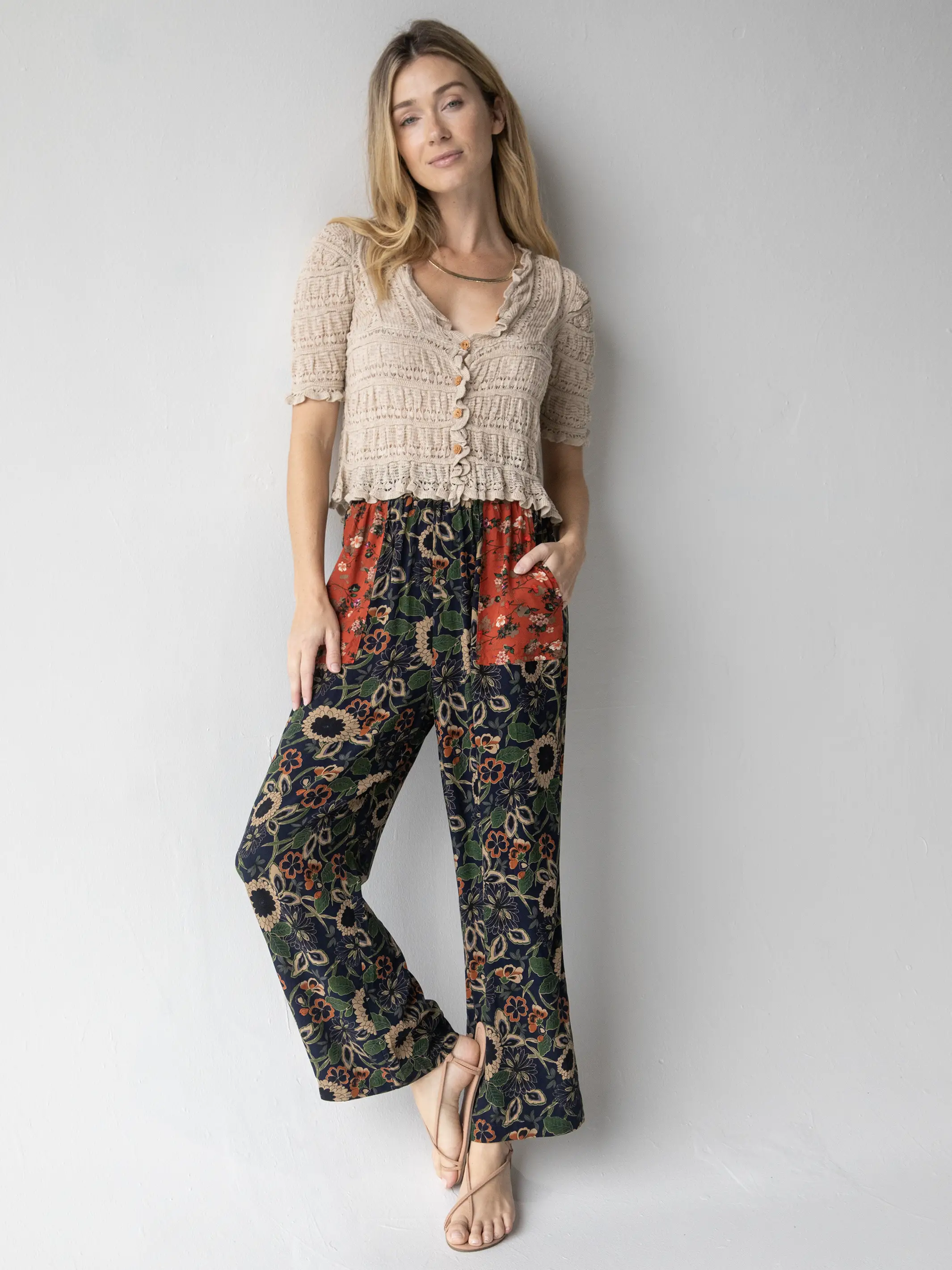 Beckett Pant - Navy Dahlias Rust
