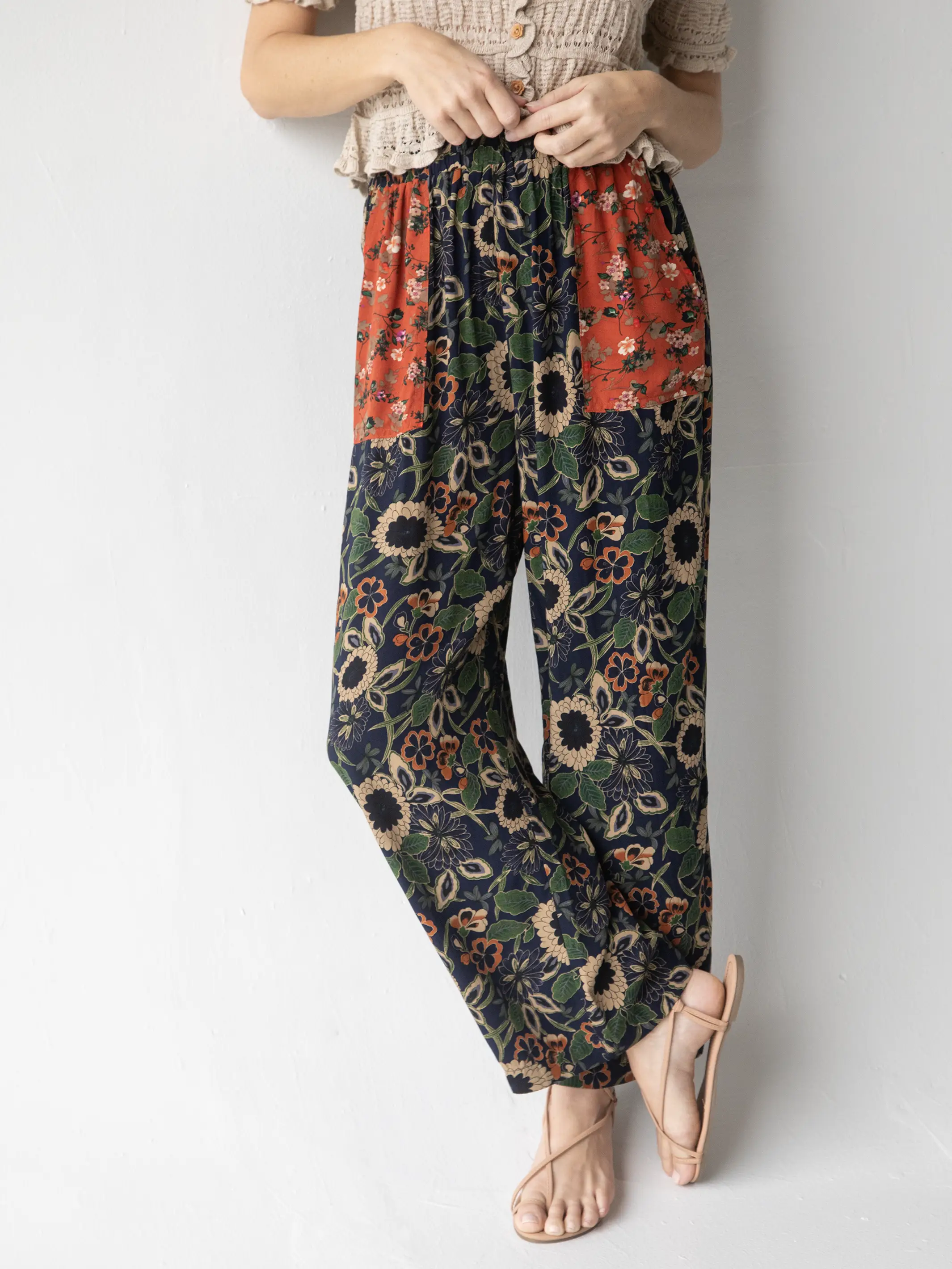 Beckett Pant - Navy Dahlias Rust