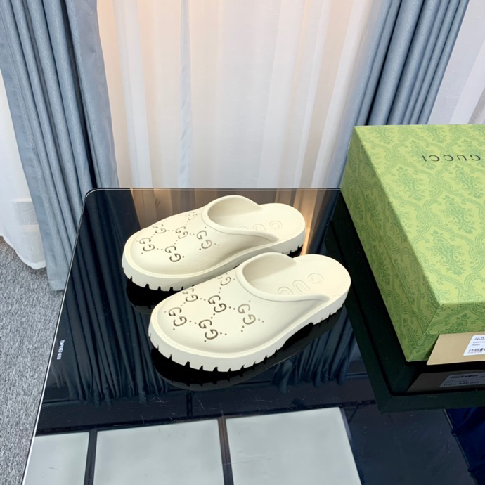 Gucci Perforated GG Thin Sole Mules White