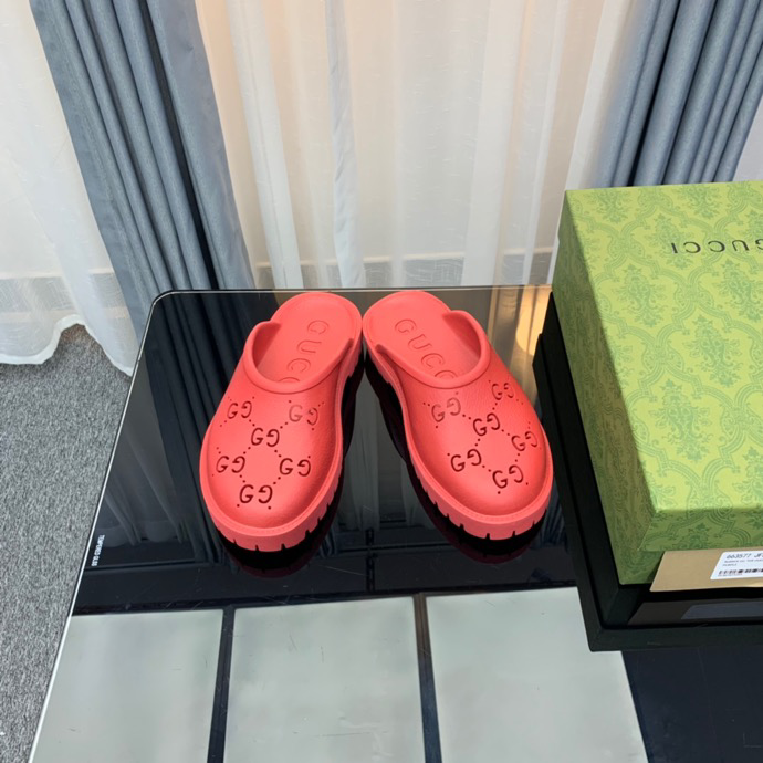 Gucci Perforated GG Thin Sole Mules Red