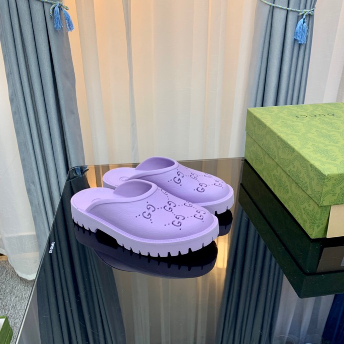 Gucci Perforated GG Thin Sole Mules Purple