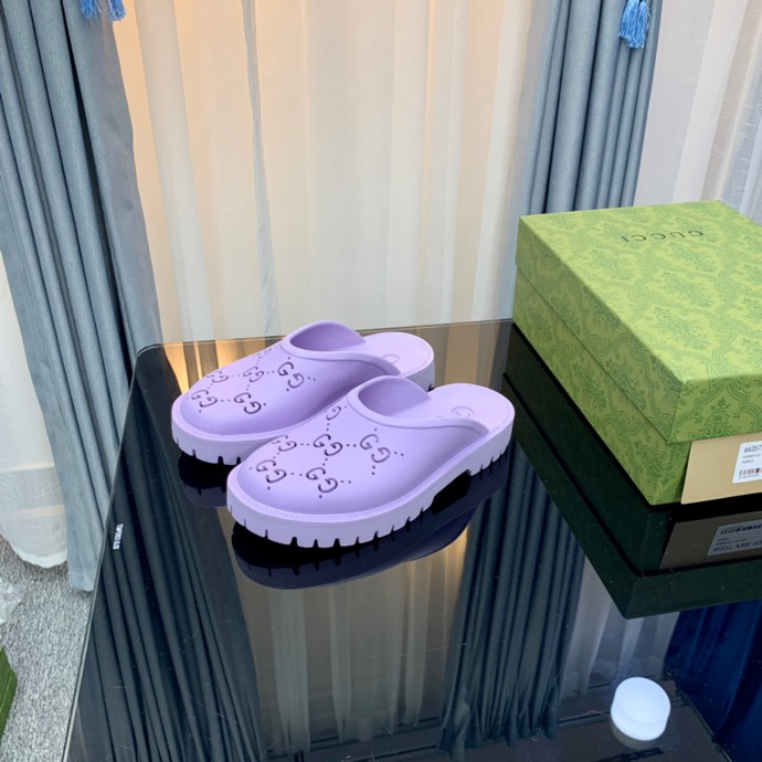 Gucci Perforated GG Thin Sole Mules Purple