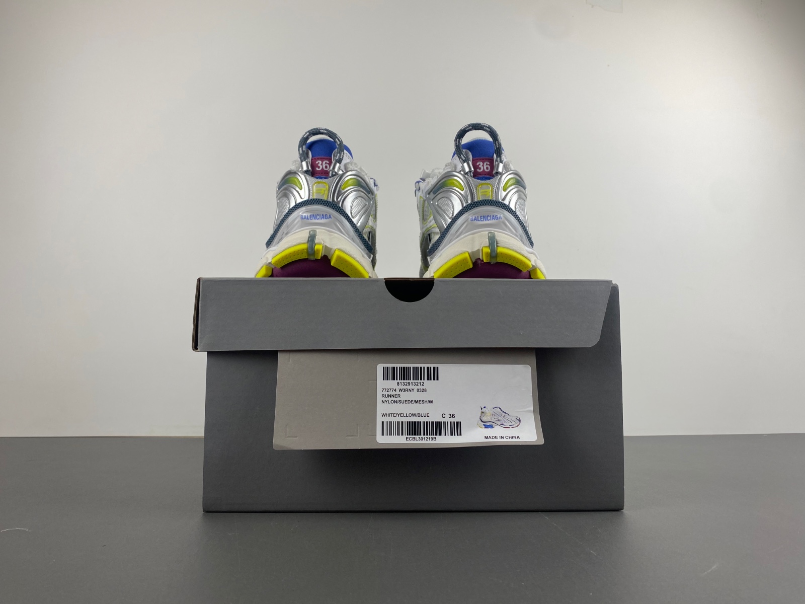 Balenciaga Runner Sneaker in White/Blue/Yellow/Wine Red
