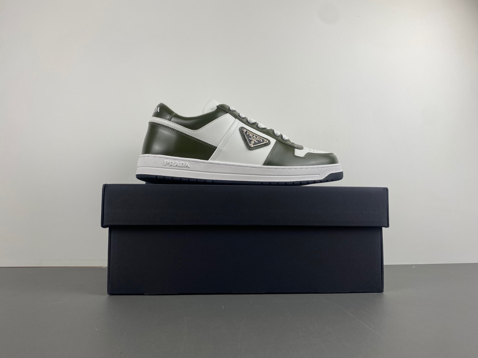 Prada Downtown Womens Sneakers In White/Green