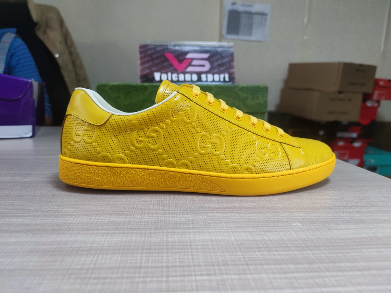 GUCCI Ace GG Embossed Yellow