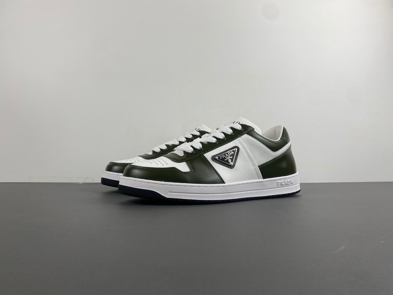 Prada Downtown Womens Sneakers In White/Green