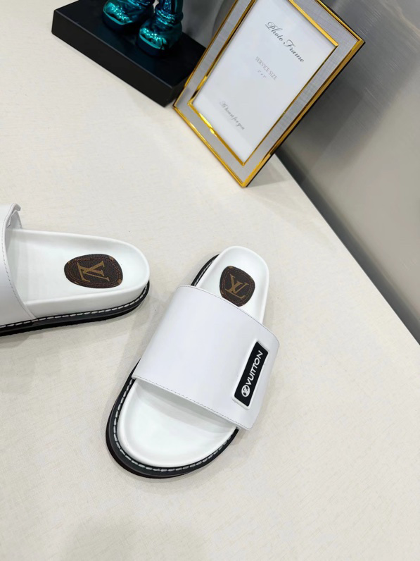 Louis Vuitton Calfskin Sunset Flat Mule Sandals White