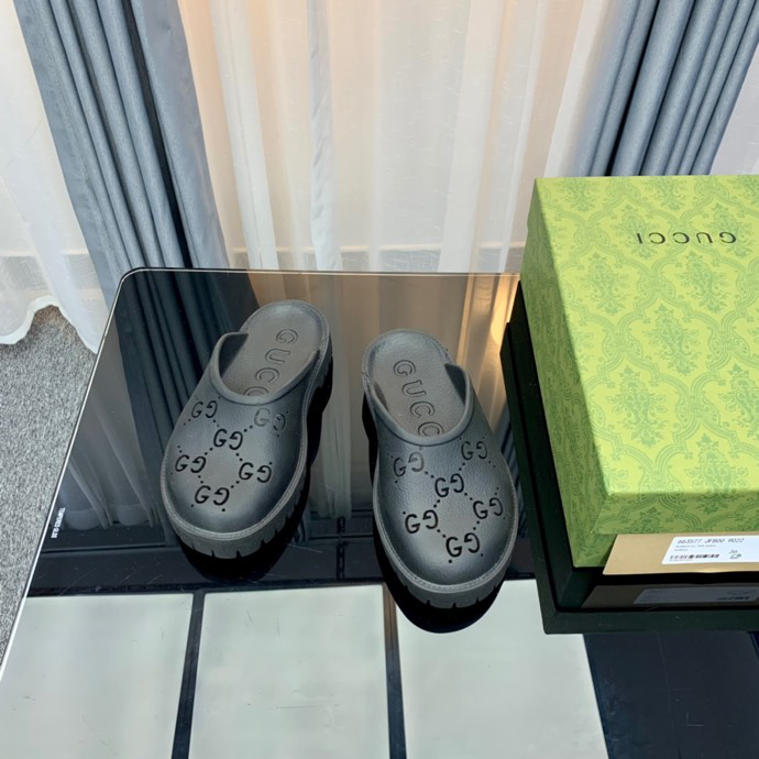 Gucci Perforated GG Thin Sole Mules Black