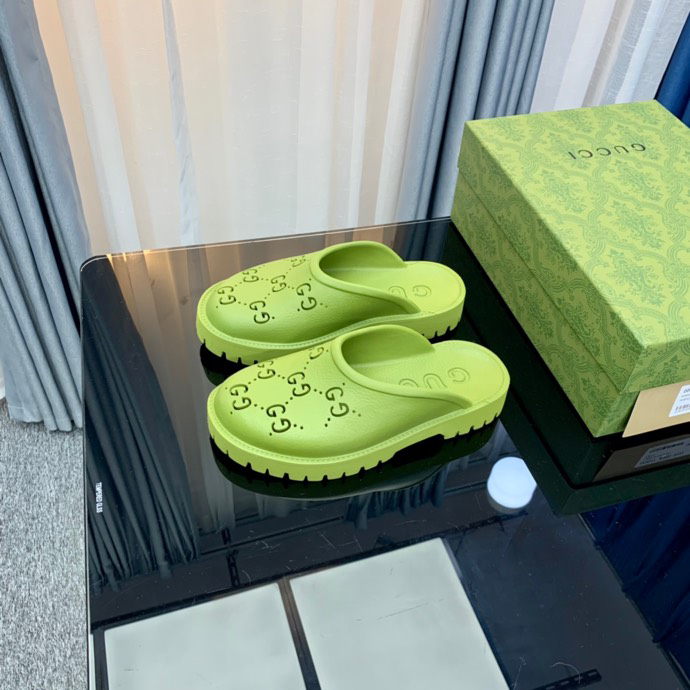 Gucci Perforated GG Thin Sole Mules Green