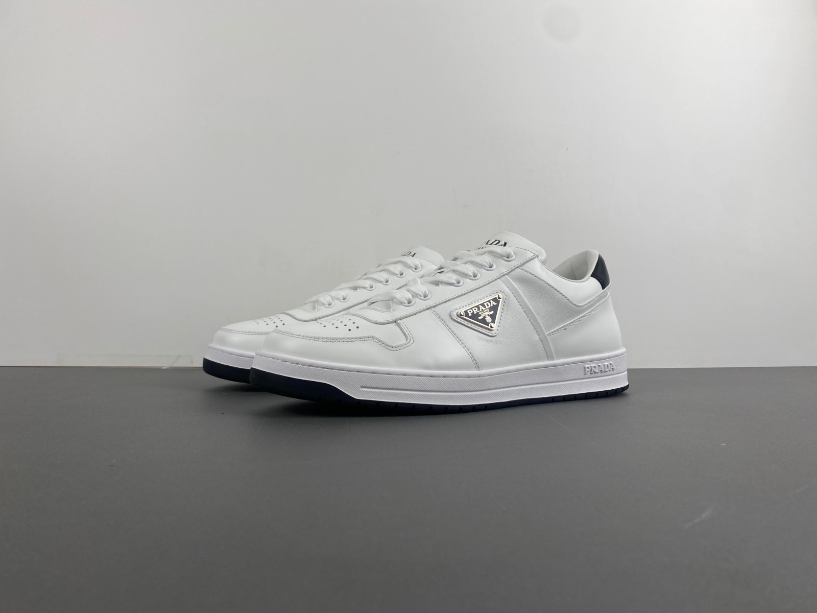 Prada Downtown Low Top SneakersLeather White White Black