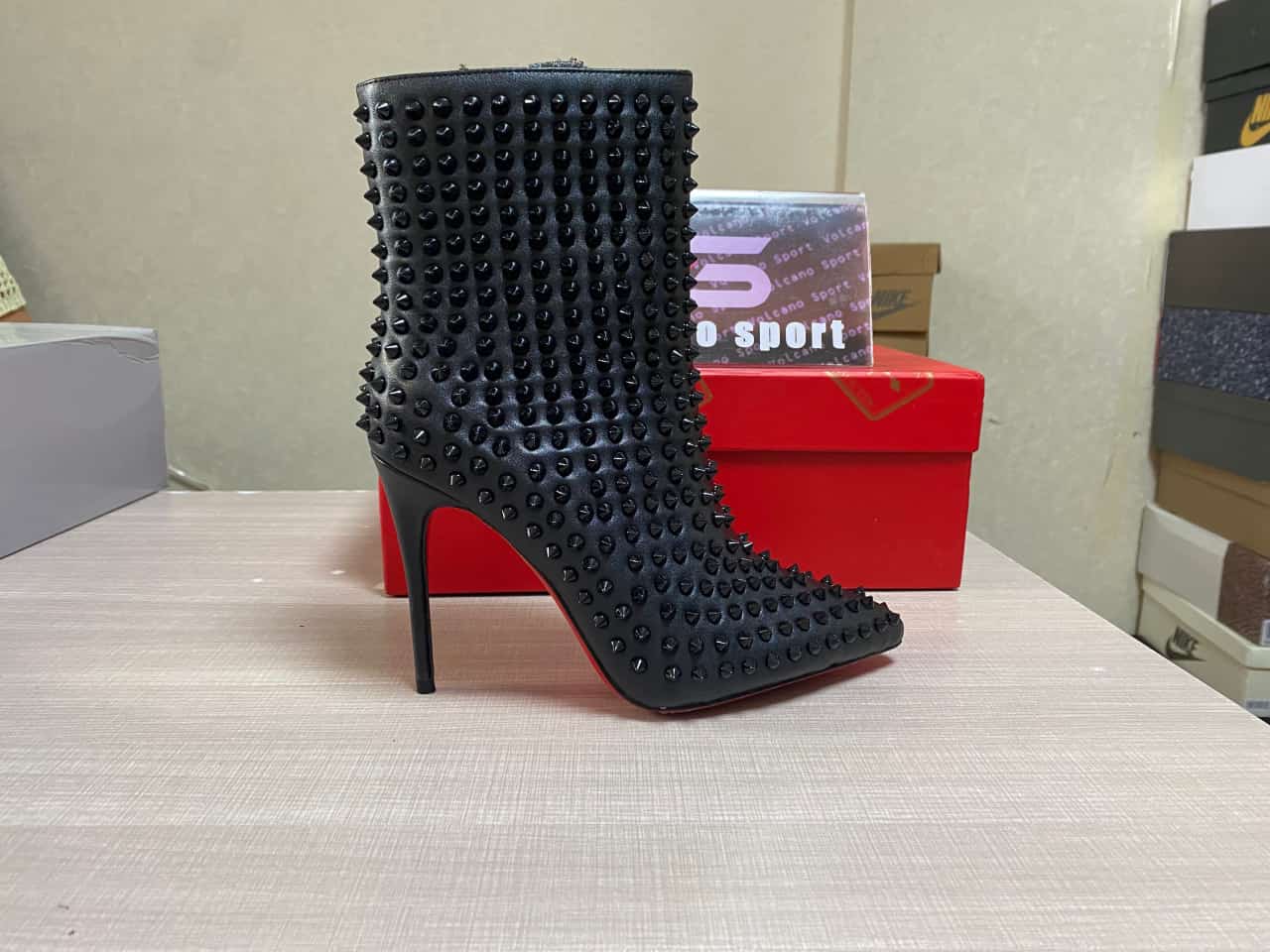 Christian Louboutin Black Snakilta 120 Spiked Leather Ankle Boots