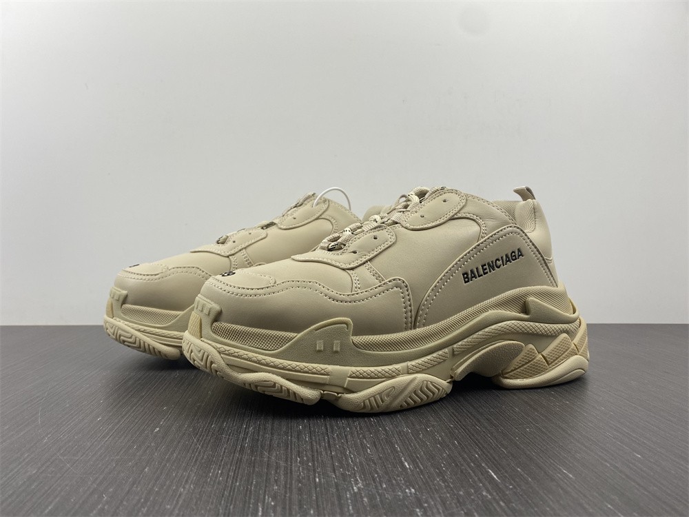 Balenciaga Beige Faux Leather Triple S Sneakers