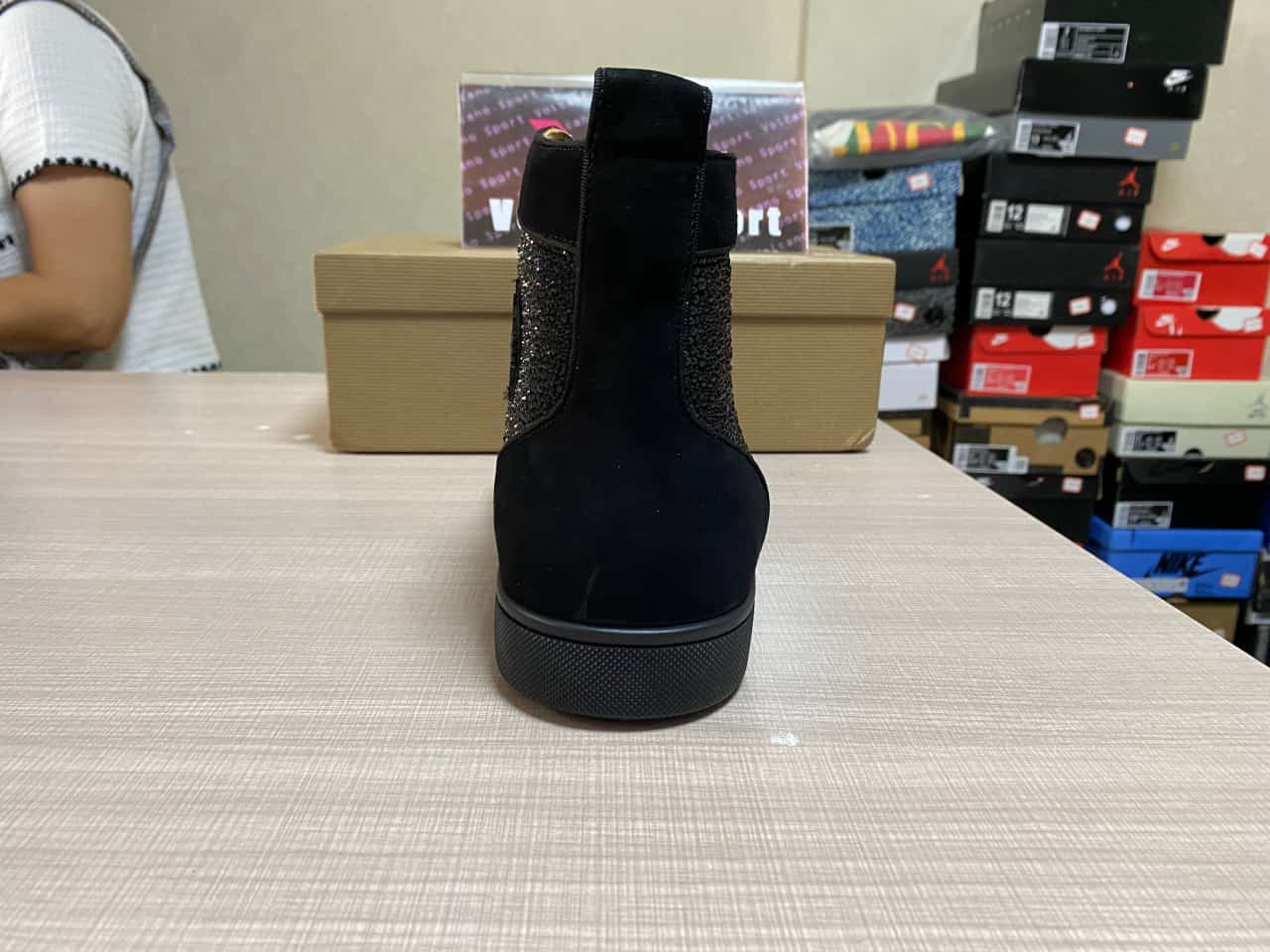 Christian Louboutin High top Full Diamond Black Suede Rhinestone Shoes