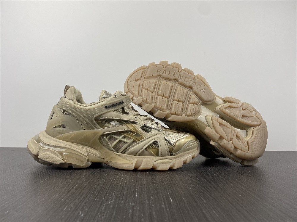 Balenciaga White/Beige Leather And Mesh Track 2 Chunky Sneakers