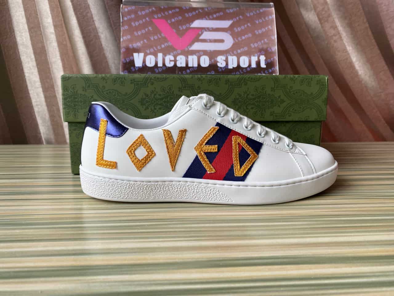 GUCCI Ace Loved Embroidered White Leather