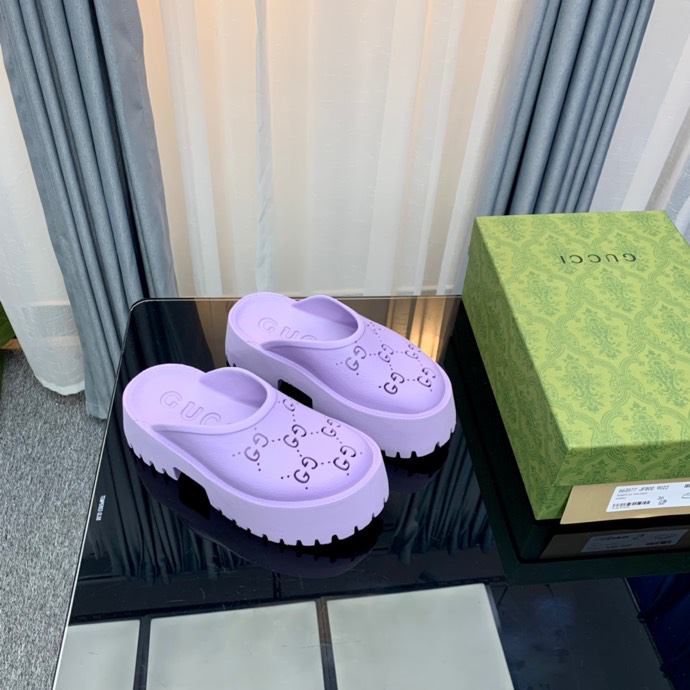 Gucci perforated GG platform mules Purple