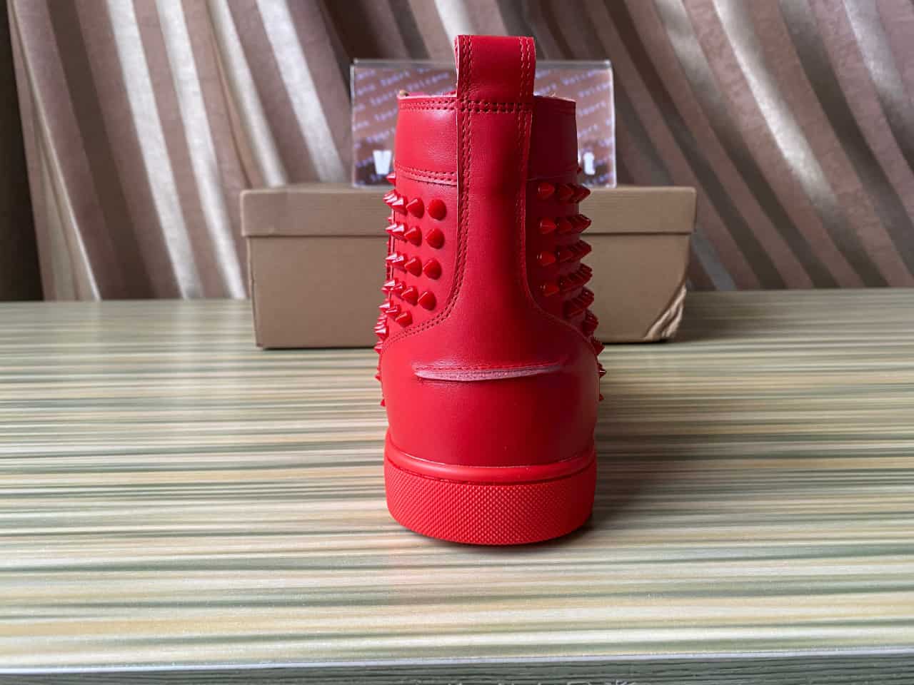 Christian Louboutin Louis Flat Poppy Red Suede -Metallic Spike