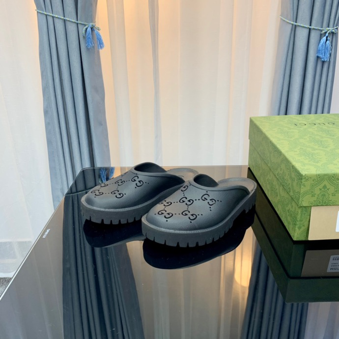 Gucci Perforated GG Thin Sole Mules Black