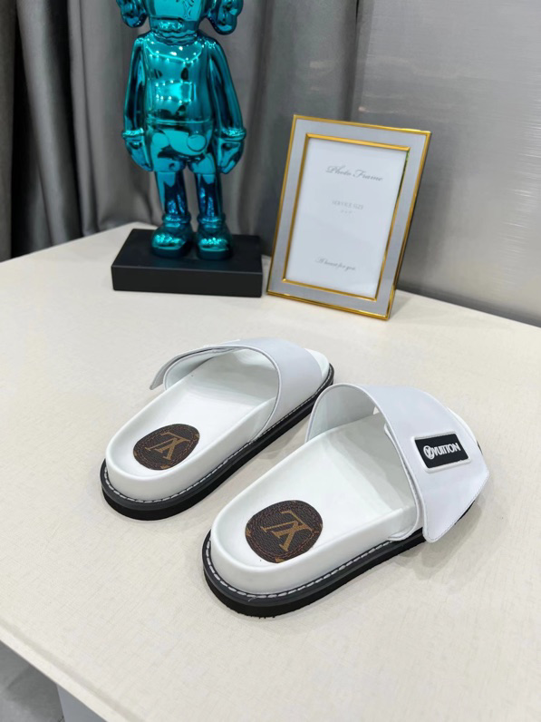 Louis Vuitton Calfskin Sunset Flat Mule Sandals White