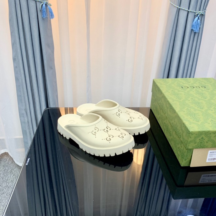 Gucci Perforated GG Thin Sole Mules White