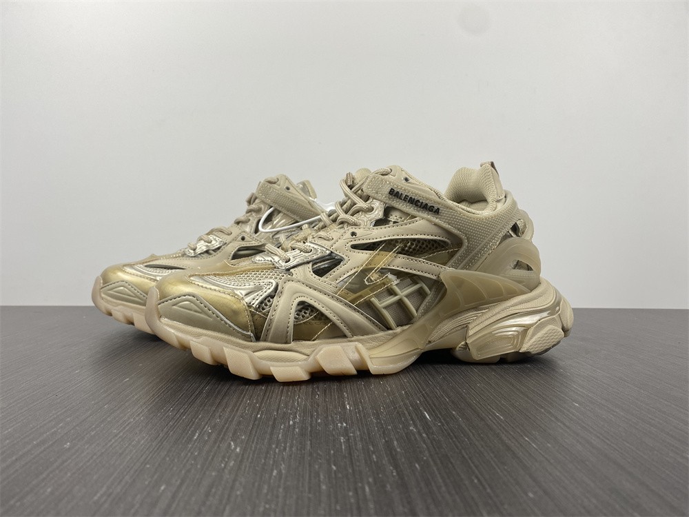 Balenciaga White/Beige Leather And Mesh Track 2 Chunky Sneakers